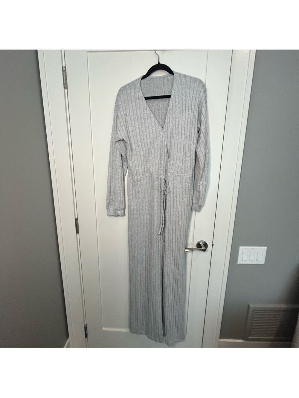 Silver Mist Ribbed Drawstring Jumpsuit - Picture 3 of 11